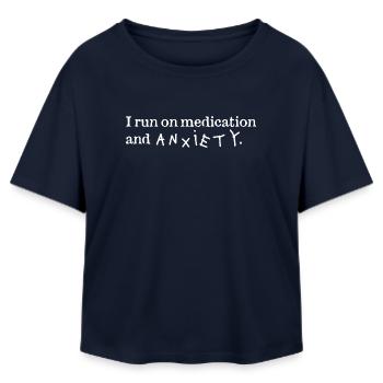 I run on medication and anxiety Handwriting w - Relaxed Fit Women's Modal Cotton T-Shirt by Stanley/Stella - navy - Front - AI Model Female 172 light (172cm)