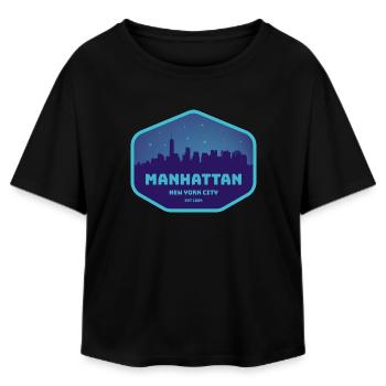 Manhattan Skyline Badge Blau Turquoise - Relaxed Fit Frauen Modal Cotton T-Shirt von Stanley/Stella - Schwarz - Vorne - AI Model Female 172 light (172cm)