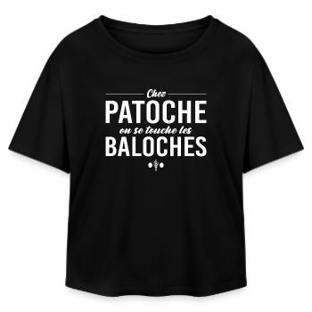Chez Patoche on se touche les baloches - T-shirt femme coupe décontractée en coton modal Stanley/Stella - noir - Devant - AI Model Female 172 light (172cm)