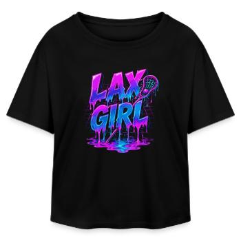 Lax Girl: Neon Style Lacrosse - Relaxed Fit Women's Modal Cotton T-Shirt by Stanley/Stella - black - Front - AI Model Female 172 light (172cm)