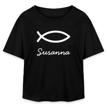 Susanna prénom de famille avec S baptême de jeune fille - T-shirt femme coupe décontractée en coton modal Stanley/Stella - noir - Devant - AI Model Female 172 light (172cm)