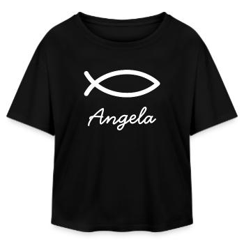 Angela prénom chrétien avec un nom de jeune fille baptême - T-shirt femme coupe décontractée en coton modal Stanley/Stella - noir - Devant - AI Model Female 172 light (172cm)