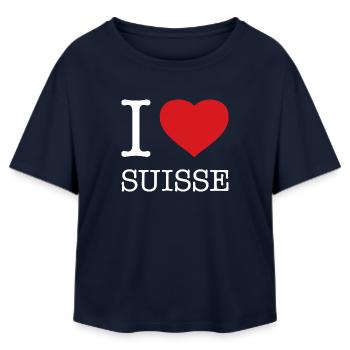 I LOVE SUISSE Switzerland - Relaxed Fit Women's Modal Cotton T-Shirt by Stanley/Stella - navy - Front - AI Model Female 172 light (172cm)