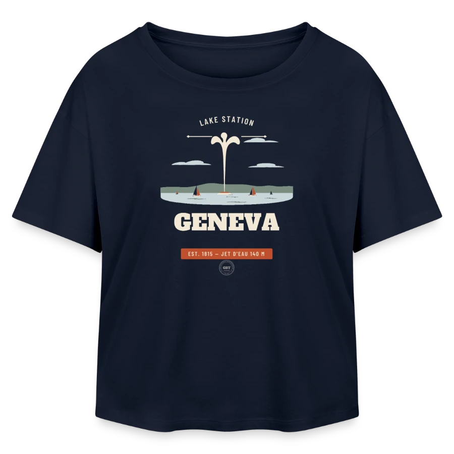 Geneva badge on a relaxed fit women's modal cotton t-shirt by stanley/stella, navy