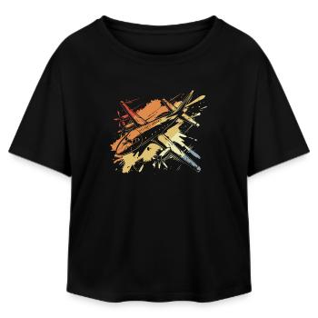 Flugzeug Streetart Retro - Relaxed Fit Frauen Modal Cotton T-Shirt von Stanley/Stella - Schwarz - Vorne - AI Model Female 172 light (172cm)