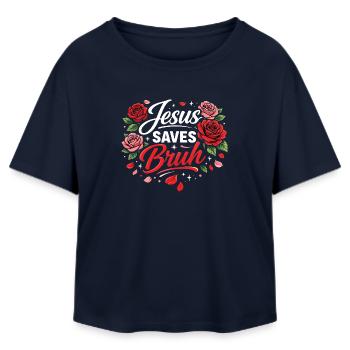 Jesus rettet Bruh Blumenschrift - Relaxed Fit Frauen Modal Cotton T-Shirt von Stanley/Stella - Navy - Vorne - AI Model Female 172 light (172cm)