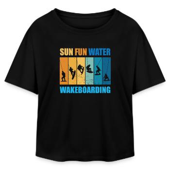 Sun, Fun, Water, Wakeboarding - Relaxed Fit Women's Modal Cotton T-Shirt by Stanley/Stella - black - Front - AI Model Female 172 light (172cm)