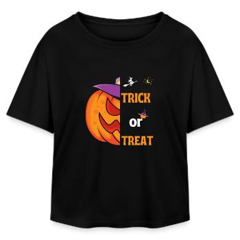 Halloween gift "Trick or Treat" - Relaxed Fit Women's Modal Cotton T-Shirt by Stanley/Stella - black - Front - AI Model Female 172 light (172cm)