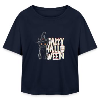 Happy Halloween Katze - Relaxed Fit Frauen Modal Cotton T-Shirt von Stanley/Stella - Navy - Vorne - AI Model Female 172 light (172cm)