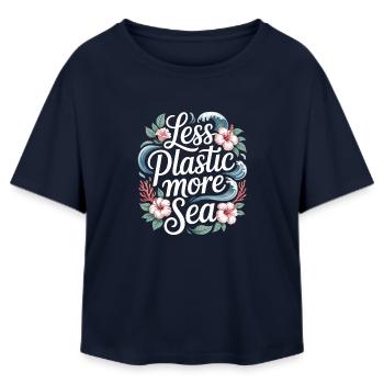 Less Plastic More Sea – Umwelt Design Blumen - Relaxed Fit Frauen Modal Cotton T-Shirt von Stanley/Stella - Navy - Vorne - AI Model Female 172 light (172cm)