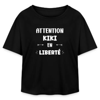 Attention Kiki in freedom - Relaxed Fit Women's Modal Cotton T-Shirt by Stanley/Stella - black - Front - AI Model Female 172 light (172cm)