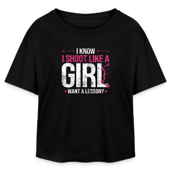 Ich weiß, ich schieße wie ein Mädchen beim Bogenschießen - Relaxed Fit Frauen Modal Cotton T-Shirt von Stanley/Stella - Schwarz - Vorne - AI Model Female 172 light (172cm)