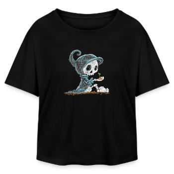Skeleton Holding Plant Hope Emergence - Relaxed Fit Women's Modal Cotton T-Shirt by Stanley/Stella - black - Front - AI Model Female 172 light (172cm)