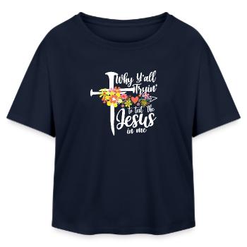 Cross flowers: Jesus in me - Relaxed Fit Women's Modal Cotton T-Shirt by Stanley/Stella - navy - Front - AI Model Female 172 light (172cm)