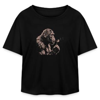 Chimpanzee Blowing Dandelion Art Monkey Nature - Relaxed Fit Women's Modal Cotton T-Shirt by Stanley/Stella - black - Front - AI Model Female 172 light (172cm)