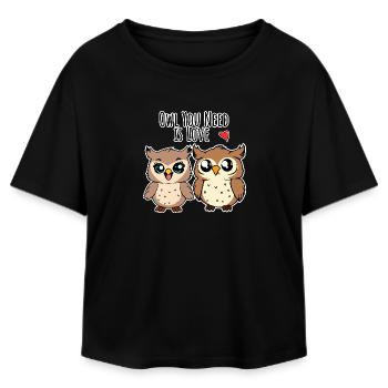 Cute Owl Lovers - Owl you need is LOVE - Relaxed Fit Women's Modal Cotton T-Shirt by Stanley/Stella - black - Front - AI Model Female 172 light (172cm)