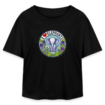 I Love Elephants Floral Circle - Relaxed Fit Frauen Modal Cotton T-Shirt von Stanley/Stella - Schwarz - Vorne - AI Model Female 172 light (172cm)