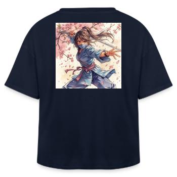 Flower Blade Ninja in Kimono - Relaxed Fit Women's Modal Cotton T-Shirt by Stanley/Stella - navy - Back - AI Model Female 172 light (172cm)