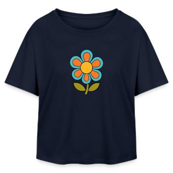 70s flower pattern retro flowerpower - Relaxed Fit Women's Modal Cotton T-Shirt by Stanley/Stella - navy - Front - AI Model Female 172 light (172cm)
