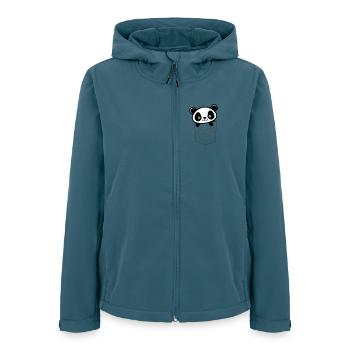 Panda qui regarde depuis sa poche - Veste softshell femme recyclée Stanley/Stella - bleu pétrole foncé - Devant - AI Model Female 172 light (172cm)