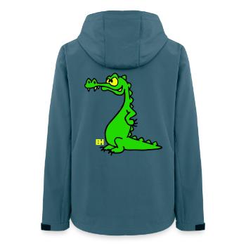 Smiling Crocodile, dreifarbiges Design - Frauen Recycelte Softshelljacke von Stanley/Stella - Dunkles Petrol - Hinten - AI Model Female 172 light (172cm)