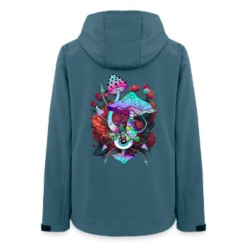 Flowers, Mushrooms, Eyes, Psychedelic Mushroom Art - Women’s Recycled Softshell Jacket by Stanley/Stella - stargazer - Back - AI Model Female 172 light (172cm)