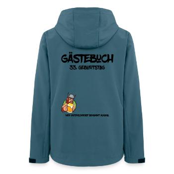 33. Geburtstag | Gästebuch Design - Frauen Recycelte Softshelljacke von Stanley/Stella - Dunkles Petrol - Hinten - AI Model Female 172 light (172cm)