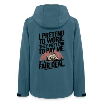 Travail Humour Je fais semblant de travailler, ils font semblant de payer - Veste softshell femme recyclée Stanley/Stella - bleu pétrole foncé - Dos - AI Model Female 172 light (172cm)