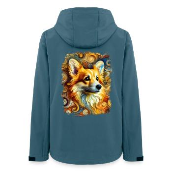 Corgi gallois dans un style artistique et abstrait - Veste softshell femme recyclée Stanley/Stella - bleu pétrole foncé - Dos - AI Model Female 172 light (172cm)