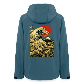 Grande Vague Dorée Kanagawa - Hokusai Japonais - Veste softshell femme recyclée Stanley/Stella - bleu pétrole foncé - Dos - AI Model Female 172 light (172cm)