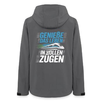 Bahn Genieße Das Leben In Vollen Zügen Eisenbahn - Frauen Recycelte Softshelljacke von Stanley/Stella - Anthrazit - Hinten - AI Model Female 172 light (172cm)