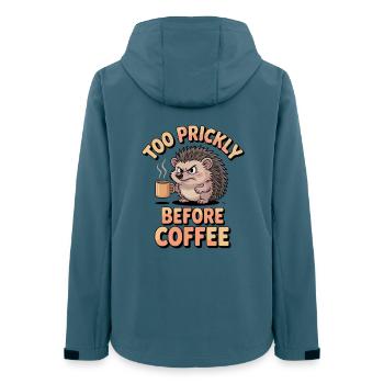 Humour de hérisson – Trop piquant avant le café - Veste softshell femme recyclée Stanley/Stella - bleu pétrole foncé - Dos - AI Model Female 172 light (172cm)