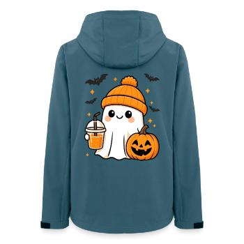 Cute Cartoon Ghost with Pumpkin Motif Halloween - Women’s Recycled Softshell Jacket by Stanley/Stella - stargazer - Back - AI Model Female 172 light (172cm)