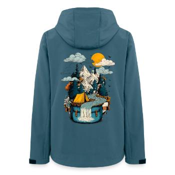 Bergsee Pfad - Camping Backpacker Motiv - Frauen Recycelte Softshelljacke von Stanley/Stella - Dunkles Petrol - Hinten - AI Model Female 172 light (172cm)