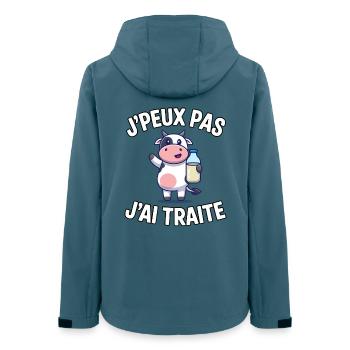 J’peux Pas J’ai Traite – Humour Agriculteur - Veste softshell femme recyclée Stanley/Stella - bleu pétrole foncé - Dos - AI Model Female 172 light (172cm)