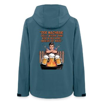 Grill Spruchmotiv Bier und Nachbarschaft - Frauen Recycelte Softshelljacke von Stanley/Stella - Dunkles Petrol - Hinten - AI Model Female 172 light (172cm)