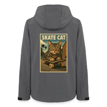 Skate Cat on Skateboard Retro Poster - Women’s Recycled Softshell Jacket by Stanley/Stella - anthracite - Back - AI Model Female 172 light (172cm)