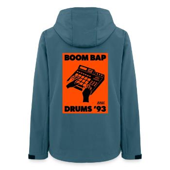 Boom Bap Drums '93 Retro - Frauen Recycelte Softshelljacke von Stanley/Stella - Dunkles Petrol - Hinten - AI Model Female 172 light (172cm)