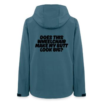 Est-ce que mes fesses ont l’air grosses à cause de ce fauteuil roulant ? # - Veste softshell femme recyclée Stanley/Stella - bleu pétrole foncé - Dos - AI Model Female 172 light (172cm)