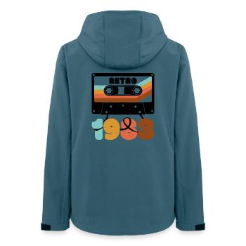 Retro 1980s Color Block Cassette Typography - Women’s Recycled Softshell Jacket by Stanley/Stella - stargazer - Back - AI Model Female 172 light (172cm)