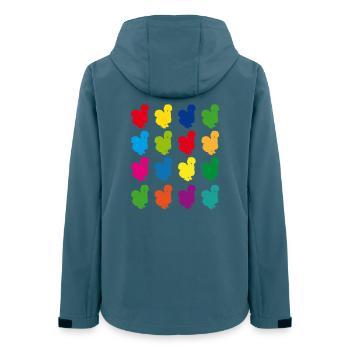 Motif de poule coloré sur la collection de couleurs, poulet soyeux - Veste softshell femme recyclée Stanley/Stella - bleu pétrole foncé - Dos - AI Model Female 172 light (172cm)