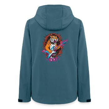Tigre avec guitare contre mur de moellons - Veste softshell femme recyclée Stanley/Stella - bleu pétrole foncé - Dos - AI Model Female 172 light (172cm)