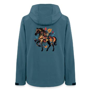 Ornamentpferd mit Blättermustern - Frauen Recycelte Softshelljacke von Stanley/Stella - Dunkles Petrol - Hinten - AI Model Female 172 light (172cm)