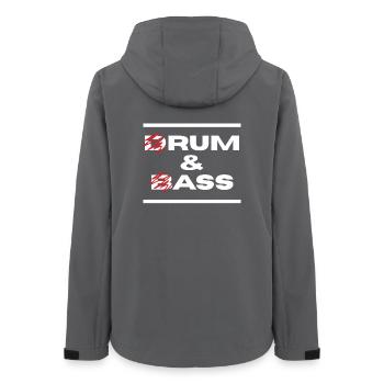 Drum & Bass / Rum & Ass (lettres blanches) - Veste softshell femme recyclée Stanley/Stella - charbon - Dos - AI Model Female 172 light (172cm)