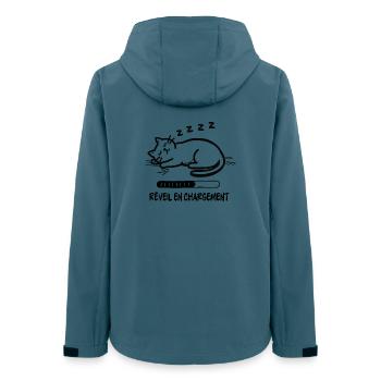 Schlafende Katze, Wecker lädt sich auf - Frauen Recycelte Softshelljacke von Stanley/Stella - Dunkles Petrol - Hinten - AI Model Female 172 light (172cm)
