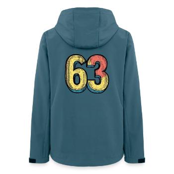 63 Zahl Bunt - Frauen Recycelte Softshelljacke von Stanley/Stella - Dunkles Petrol - Hinten - AI Model Female 172 light (172cm)