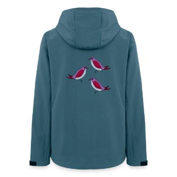 Lila Vogel Muster Trio - Frauen Recycelte Softshelljacke von Stanley/Stella - Dunkles Petrol - Hinten - AI Model Female 172 light (172cm)
