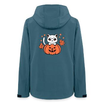 Herbst Katze Weiß Kürbis Ahorn Blatt Süß Halloween - Frauen Recycelte Softshelljacke von Stanley/Stella - Dunkles Petrol - Hinten - AI Model Female 172 light (172cm)