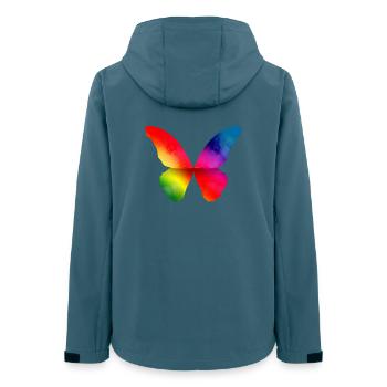 Schmetterling Form in kräftigen Regenbogen Farben - Frauen Recycelte Softshelljacke von Stanley/Stella - Dunkles Petrol - Hinten - AI Model Female 172 light (172cm)
