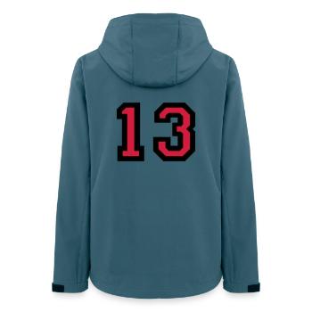 Le numéro 13 - numéro de treize - Veste softshell femme recyclée Stanley/Stella - bleu pétrole foncé - Dos - AI Model Female 172 light (172cm)